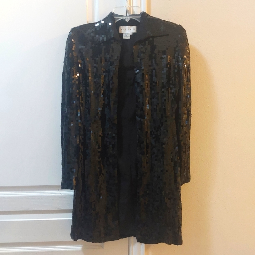 BASIX 2 Women's Black 100% Silk Coat Size Small 2